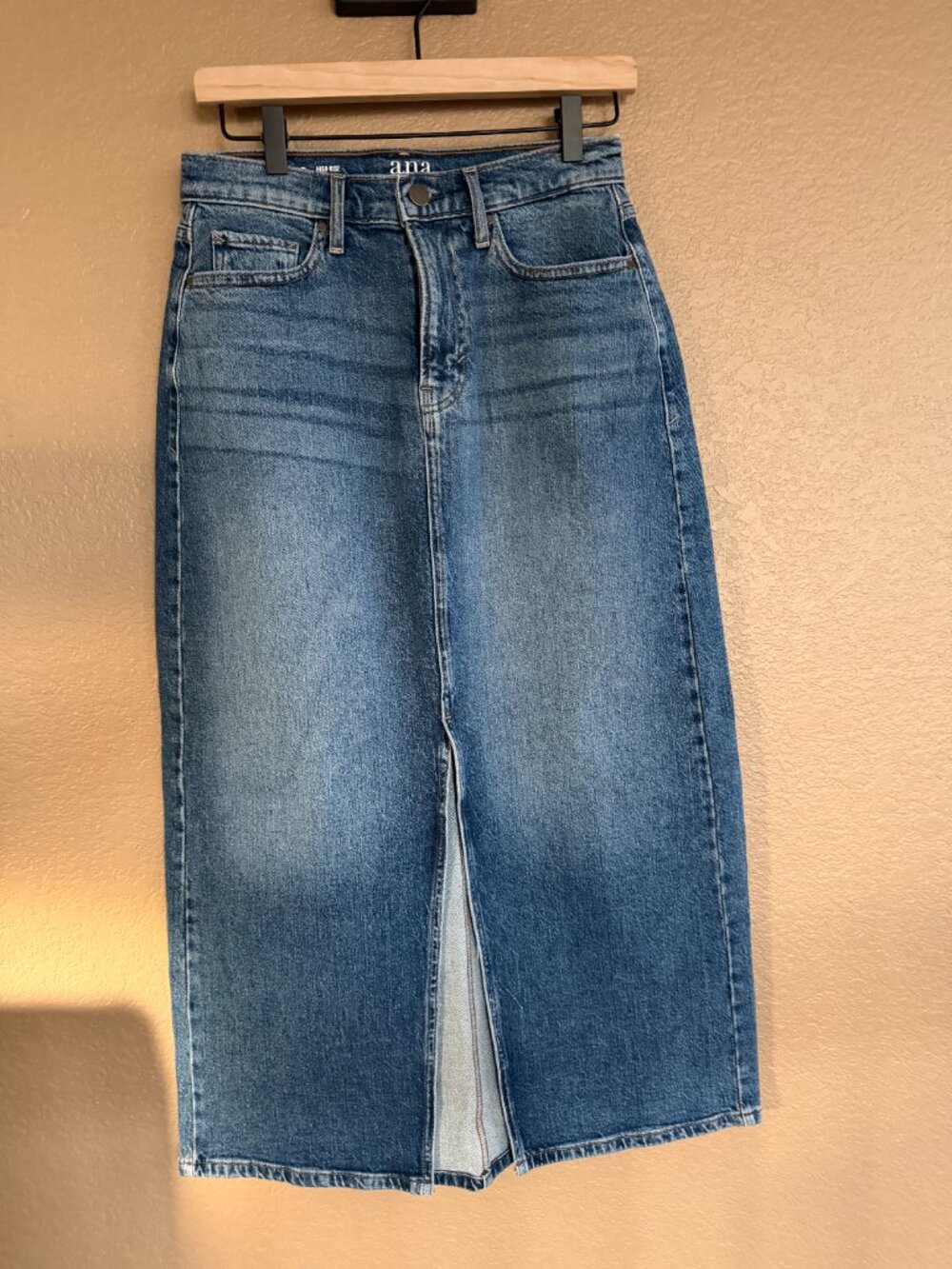 a.n.a Petite 4P High Rise Denim Midi Maxi Skirt Front Slit